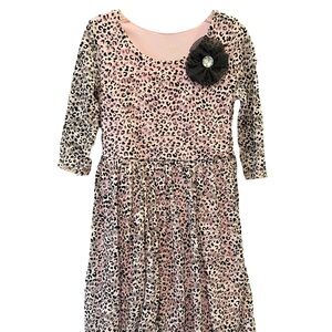 EUC Marmellatta Pink Leopard Print Kids Dress with Flower Accent